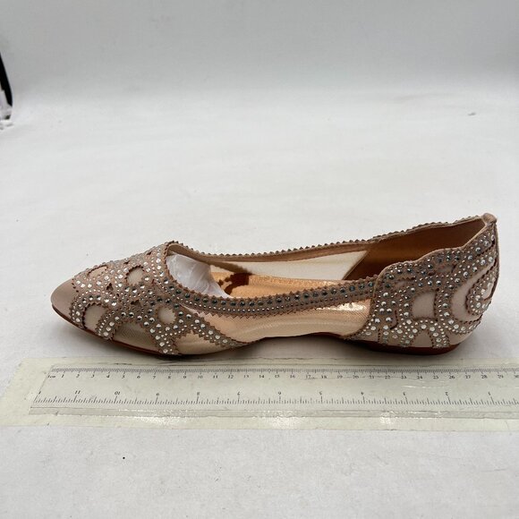 XYD Nude Pointed Toe Rhinestone Flats Mesh Slip-on Crystals Wedding Bride Shoes - Picture 2 of 8